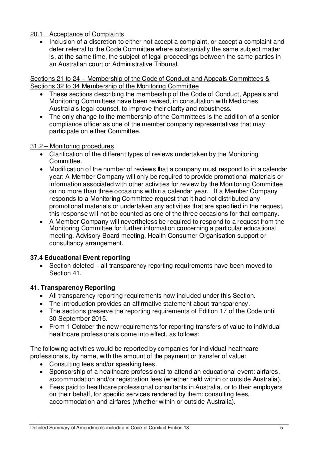 The Medicines Australia Code of Conduct Summary of the changes incl…