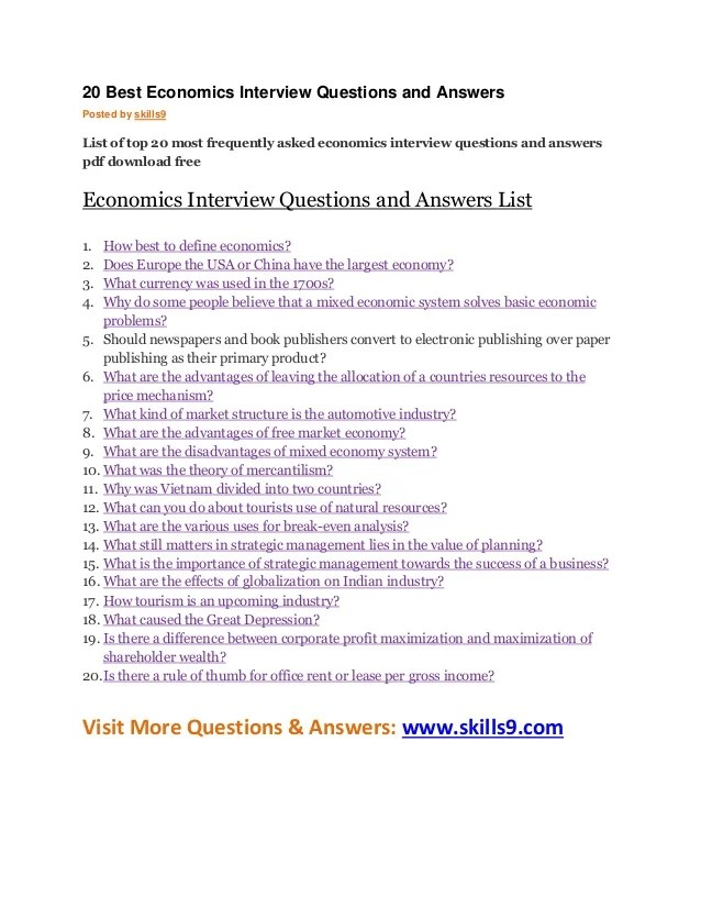 20 best economics interview questions and answers