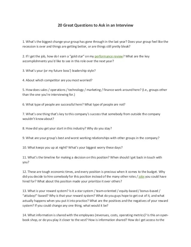 20 great questions to ask in an interview
