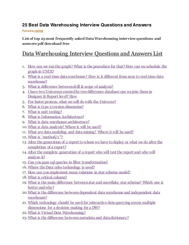 25 best data warehousing interview questions and answers