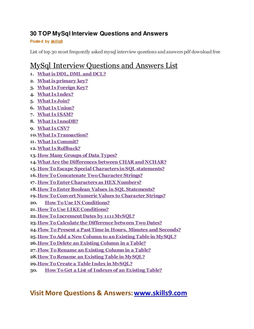 30 top my sql interview questions and answers