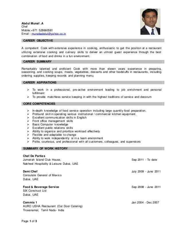 CV Abdul Munaf .A [Chef]