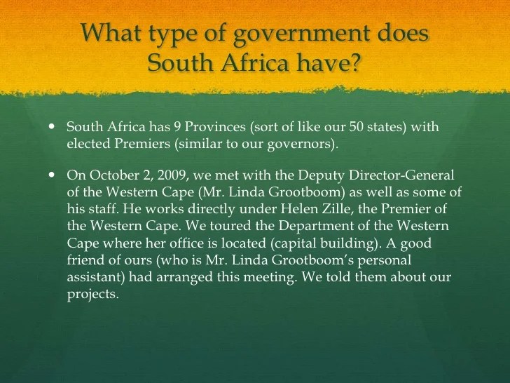 Government system South African Government
