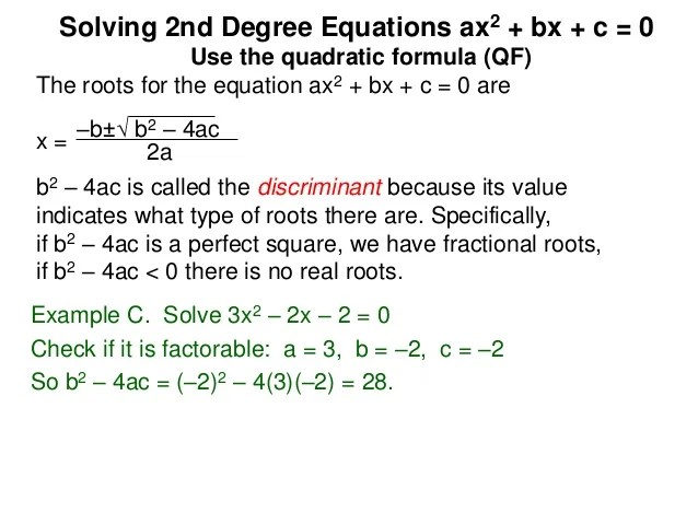 Solving 2nd Degree Quadratic Equations Algebra maq
