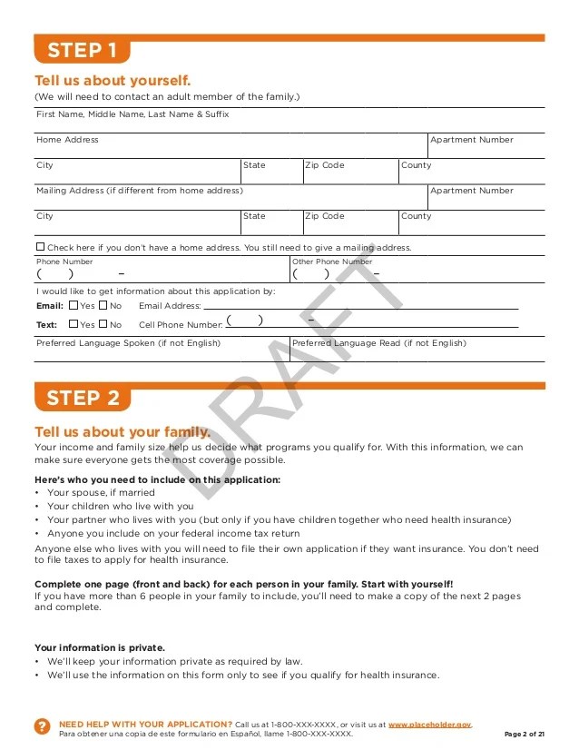 CMS Draft Application for Individual Health Insurance