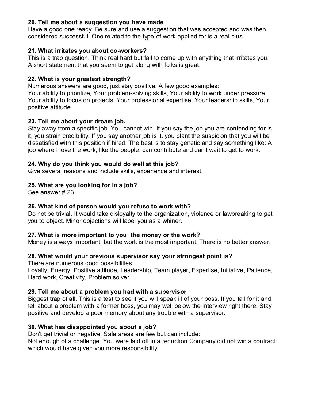 50 common interview questions and answers