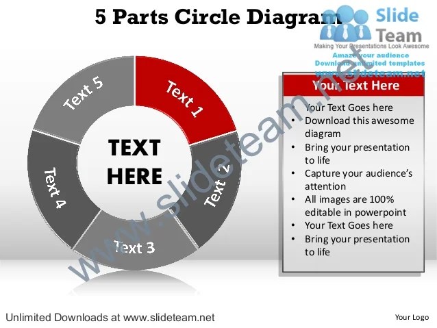 5 parts circle diagram ppt slides presentation diagrams templates