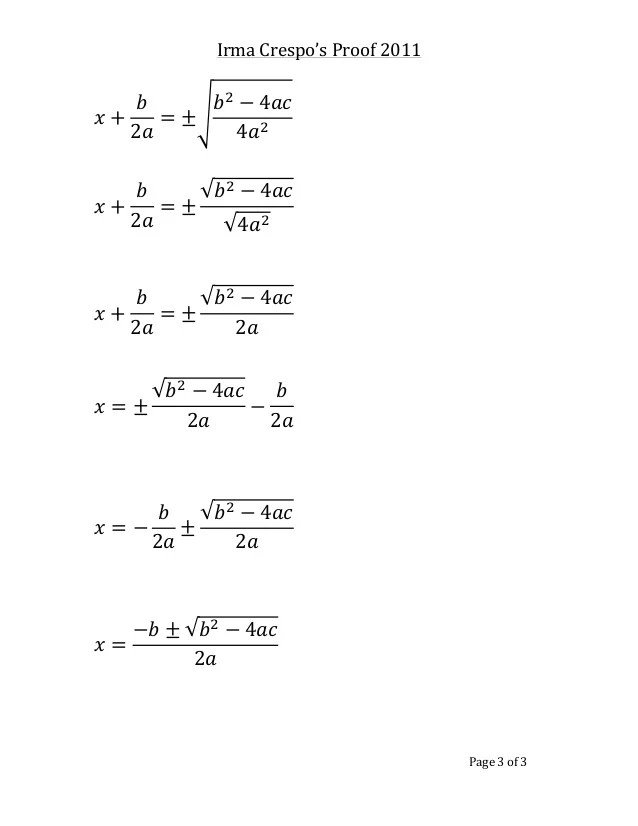 Standard Form of the Quadratic Equation to Quadratic Formula