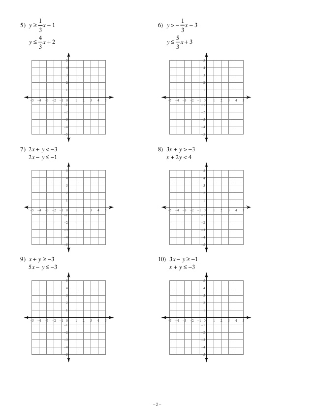 Solving Linear Equations Inequalities Worksheets systems of