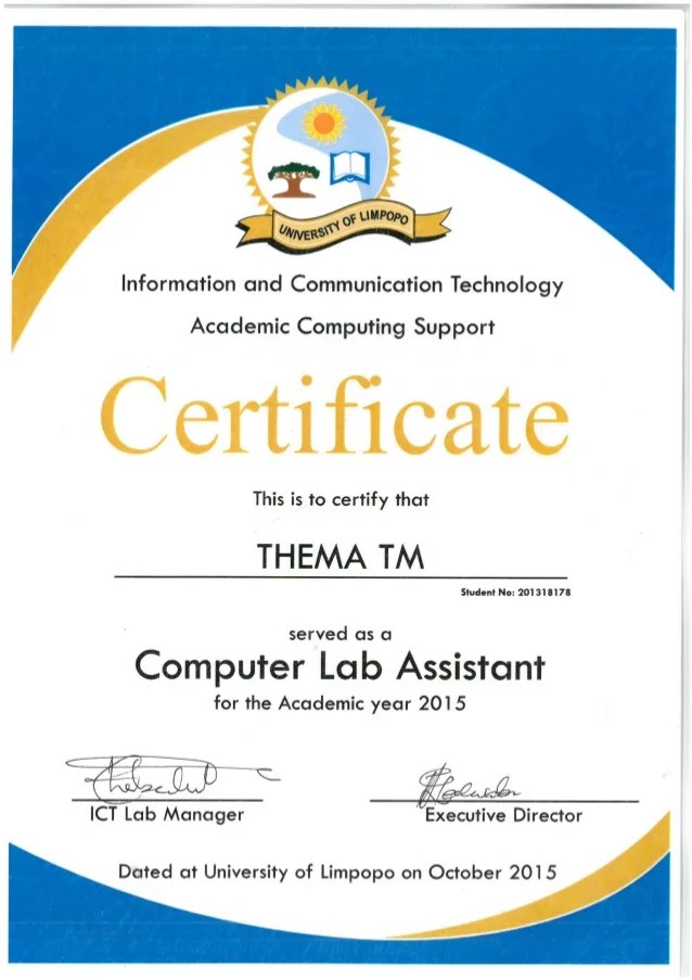 Computer lab assistant certificate