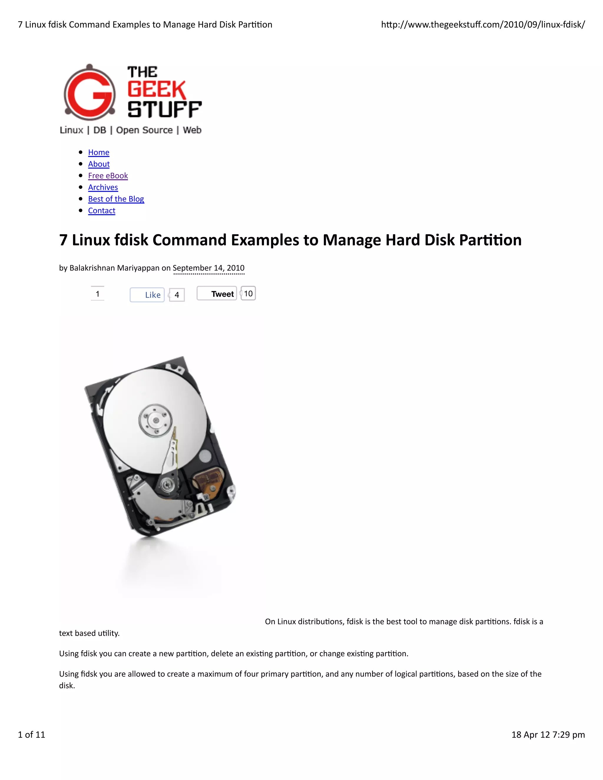 7 linux fdisk command examples to manage hard disk partition PDF