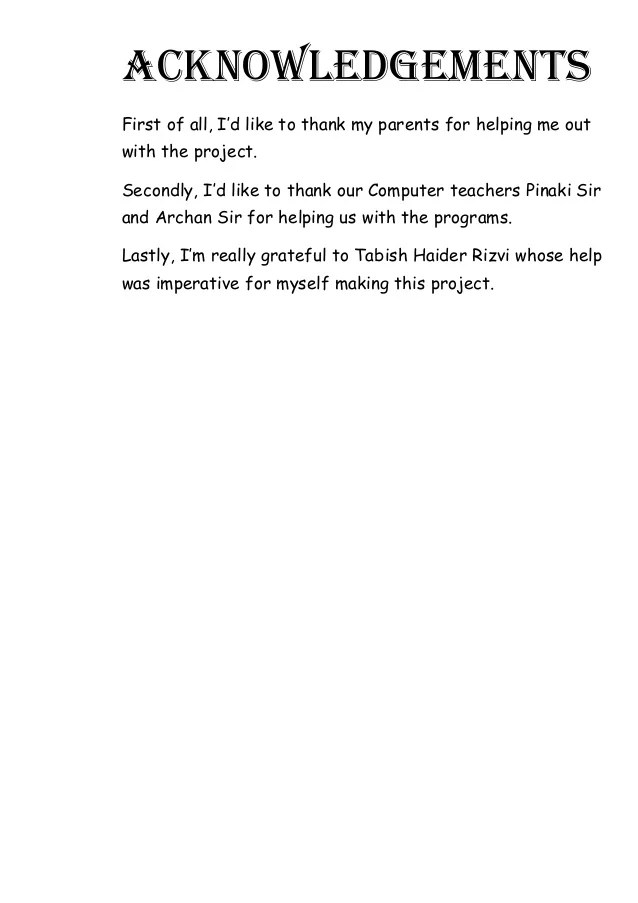 Sample acknowledgment for school project