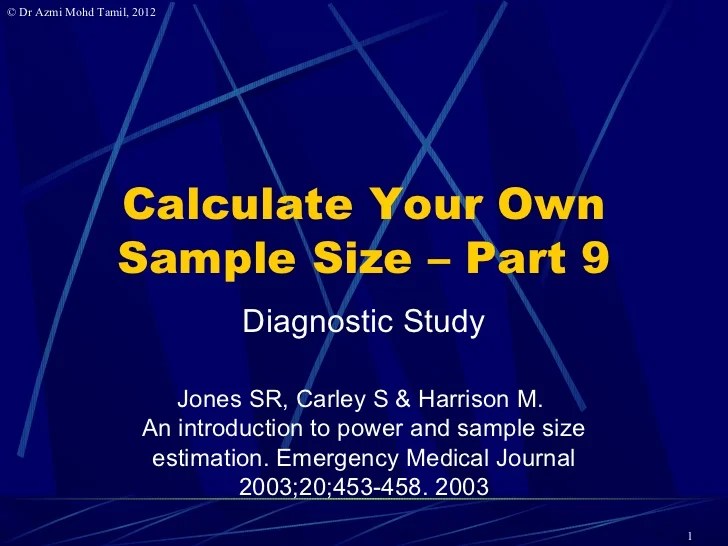 9. Calculate samplesize for diagnostic study