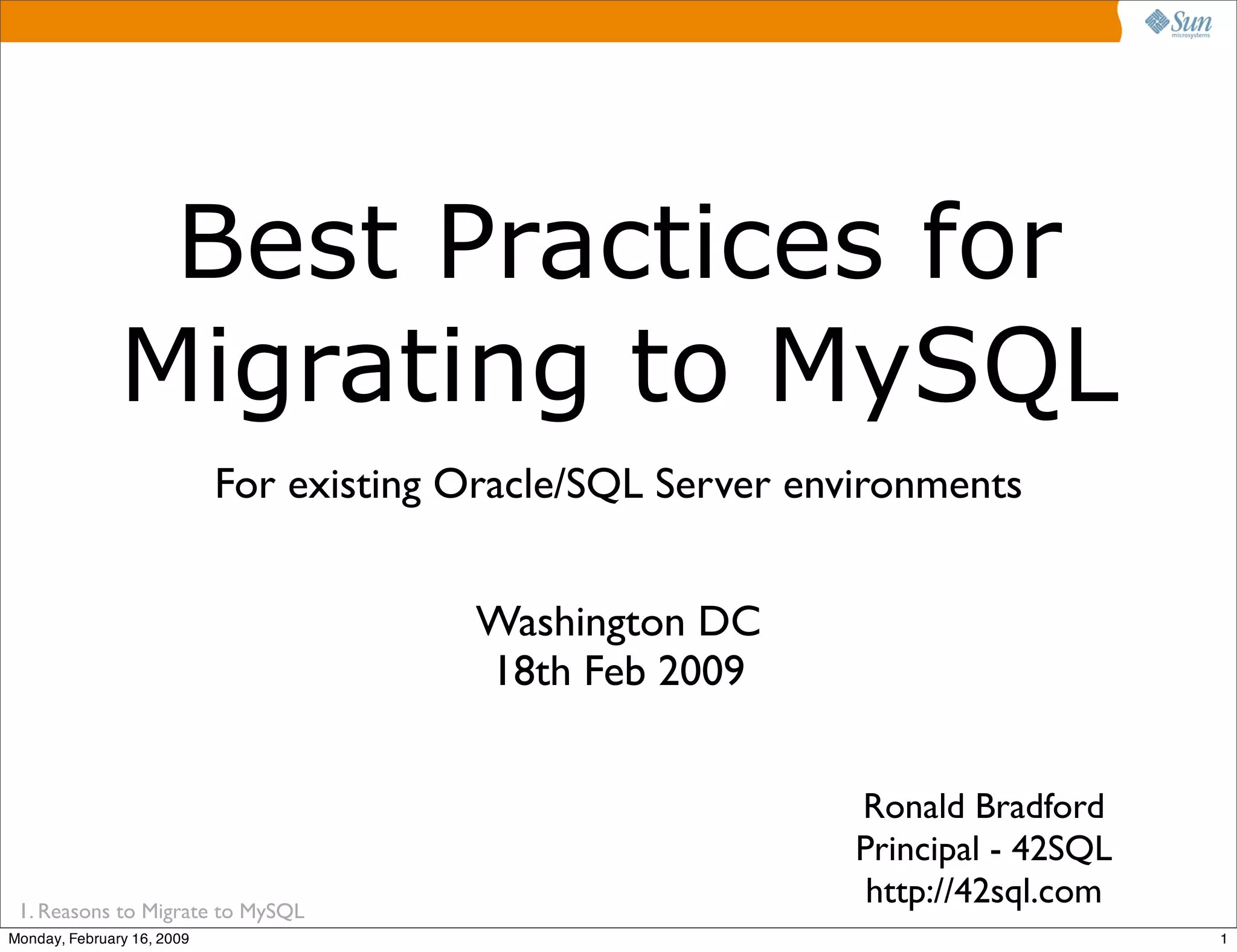 Best Practices in Migrating to MySQL Part 1 PPT