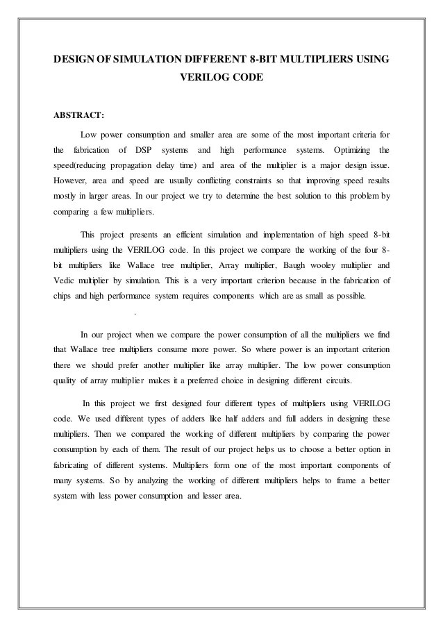 DESIGN OF SIMULATION DIFFERENT 8BIT MULTIPLIERS USING VERILOG CODE B…