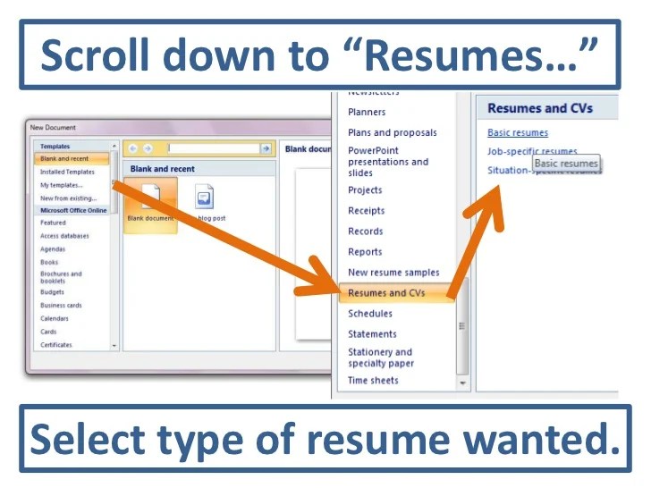Accessing resume templates in word