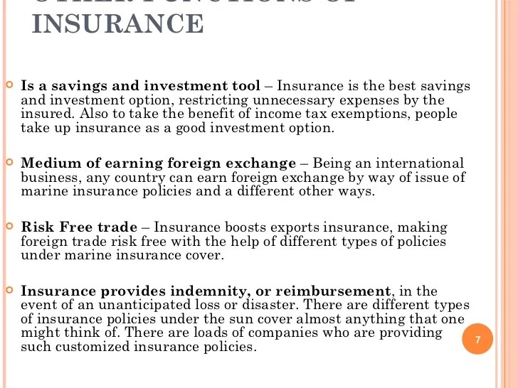 FUNCTIONS OF INSURANCE