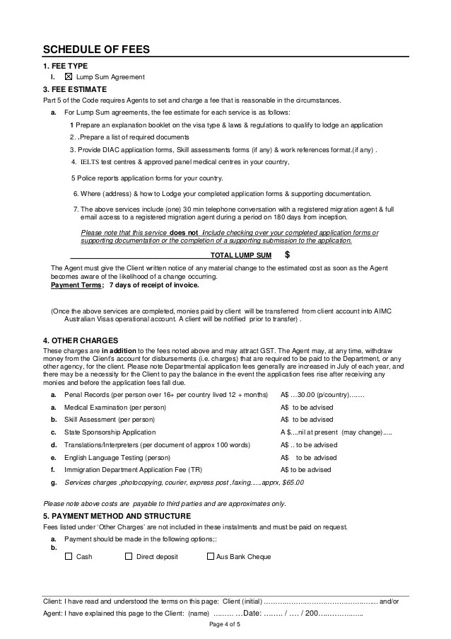 MIGRATION AGENT/CLIENT AGREEMENT