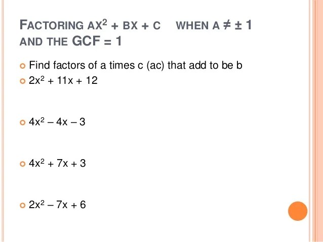 Alg II Unit 44 Factoring Quadratic Expressions