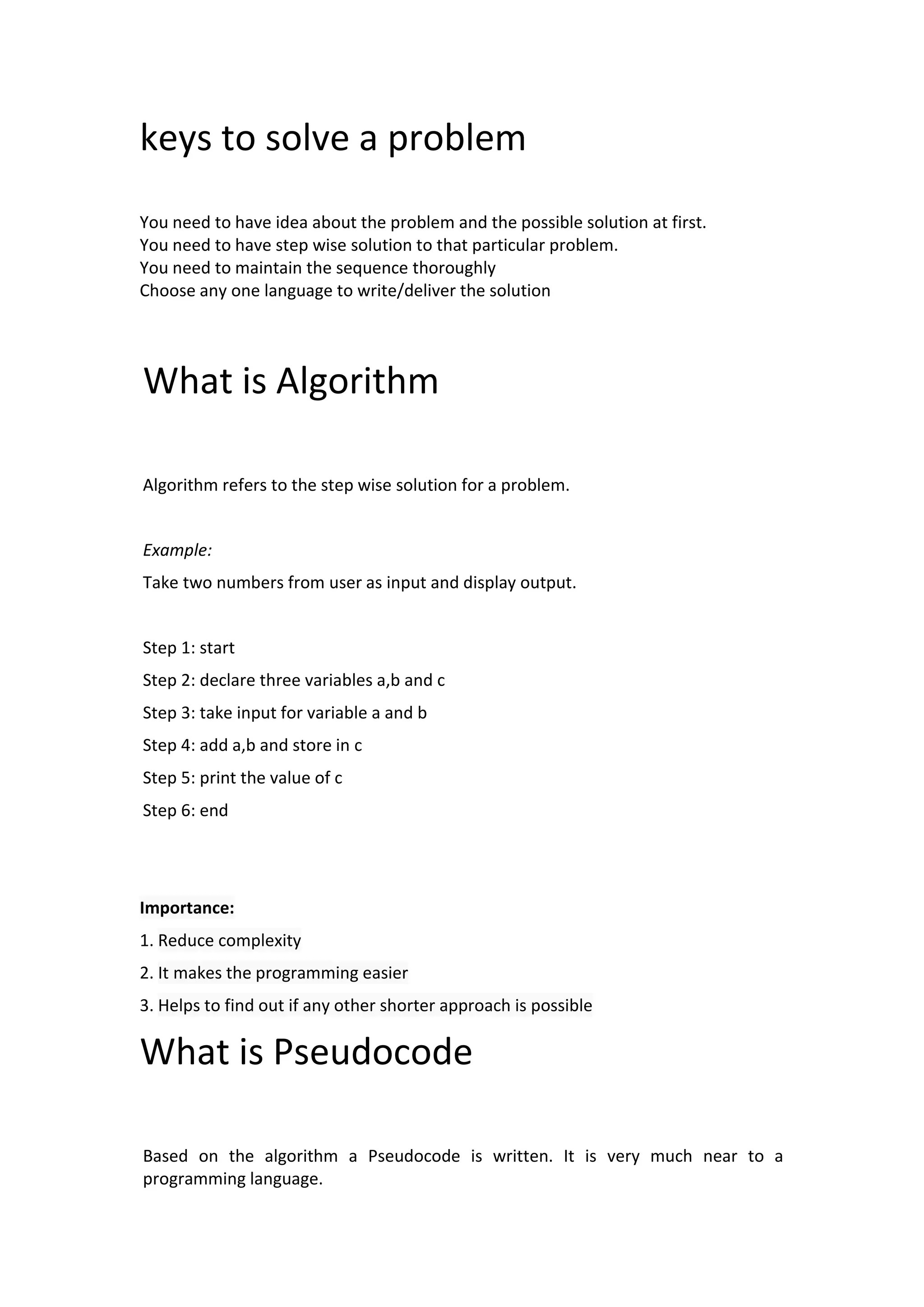 Algorithm pseudocode flowchart program notes PDF