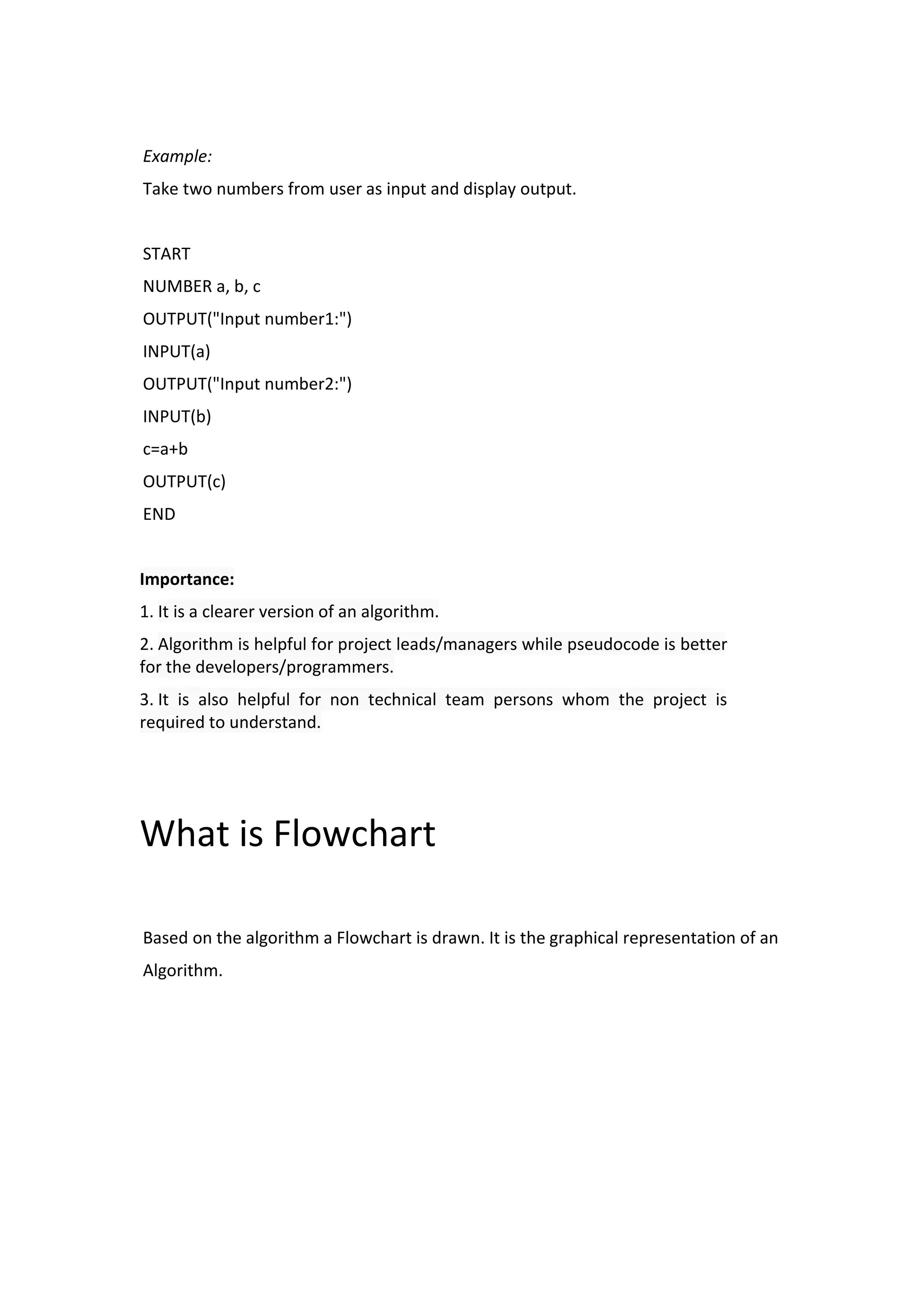 Algorithm pseudocode flowchart program notes PDF