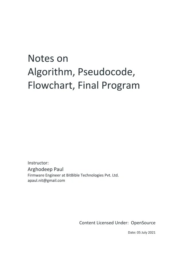 Algorithm pseudocode flowchart program notes PDF
