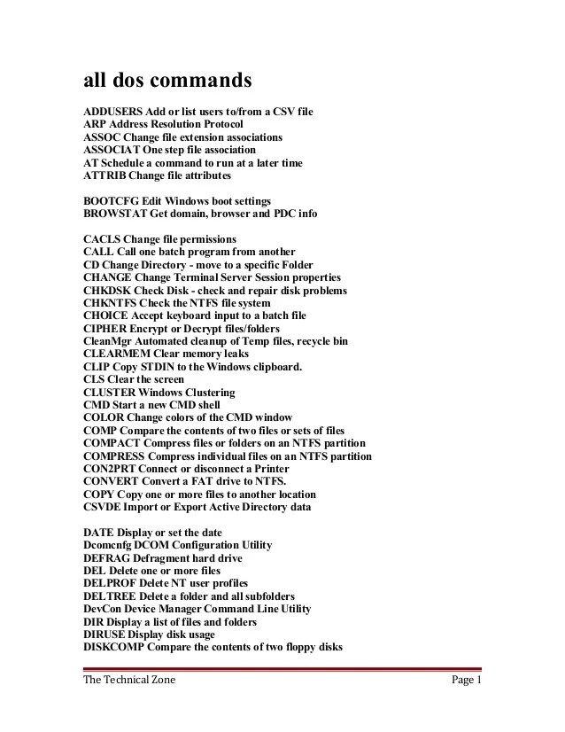 All dos commands