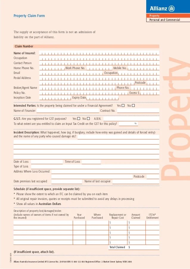 Allianz Property Claim Form