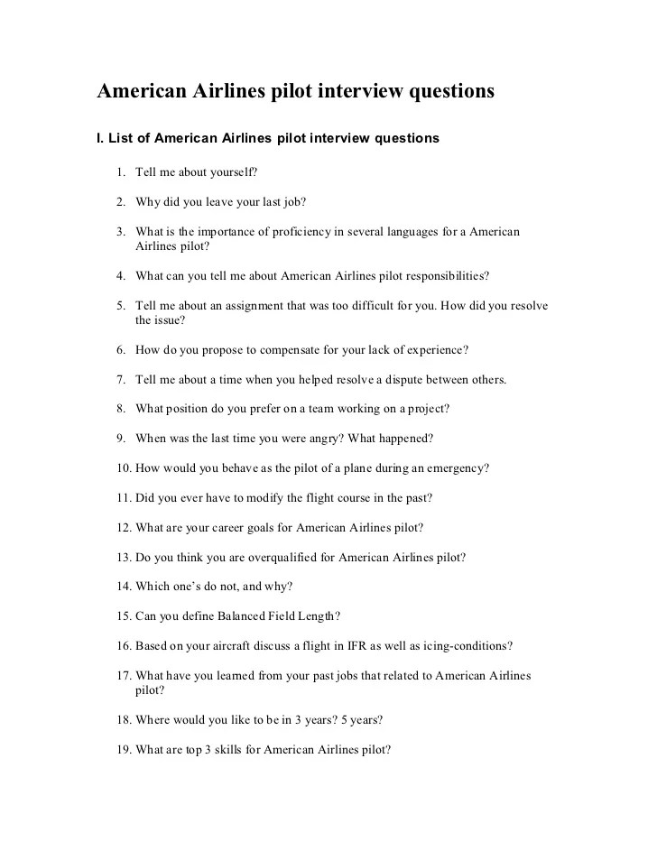 American airlines pilot interview questions