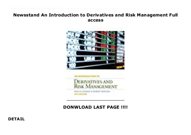 An Introduction To Derivatives & Risk Management Goodreads