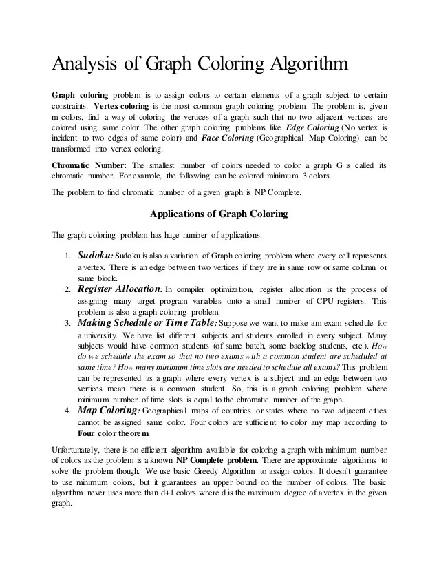 Analysis of graph coloring algorithm