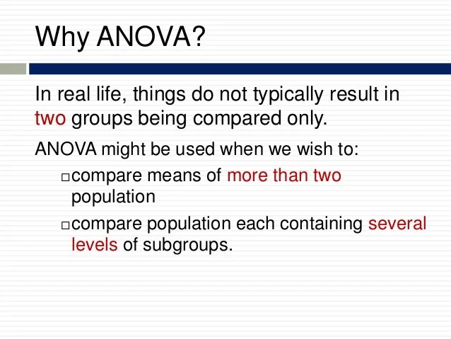 Analysis of variance (ANOVA)