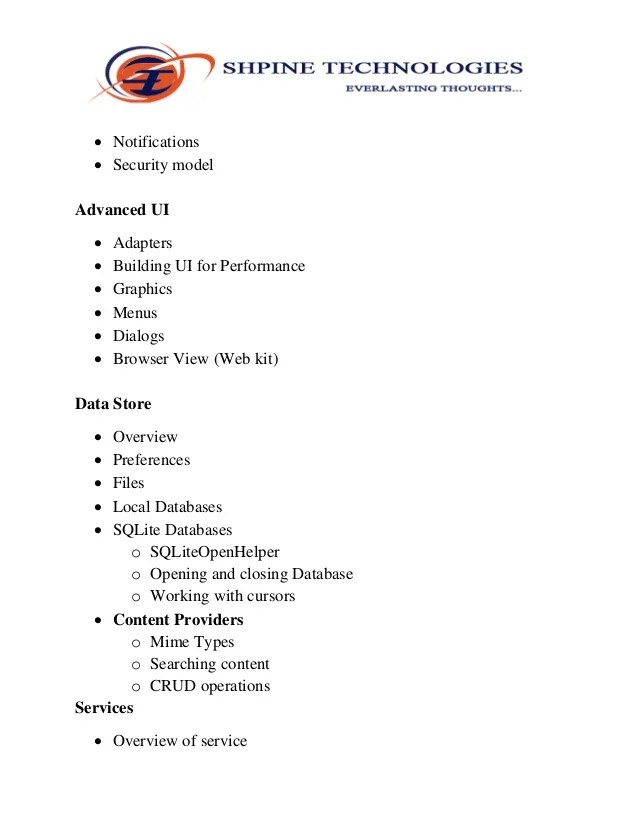 ANDROID COURSE SYLLABUS FROM SHPINE TECHNOLOGIES