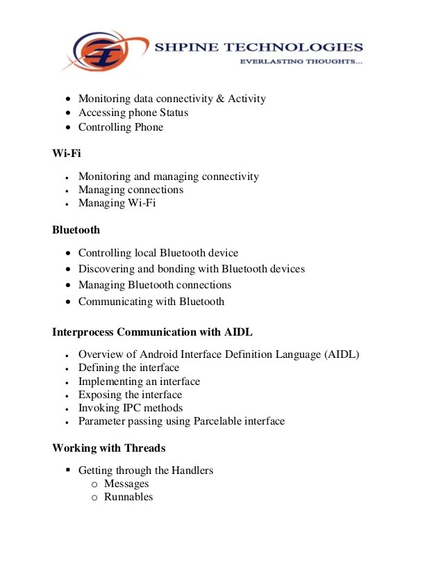 ANDROID COURSE SYLLABUS FROM SHPINE TECHNOLOGIES
