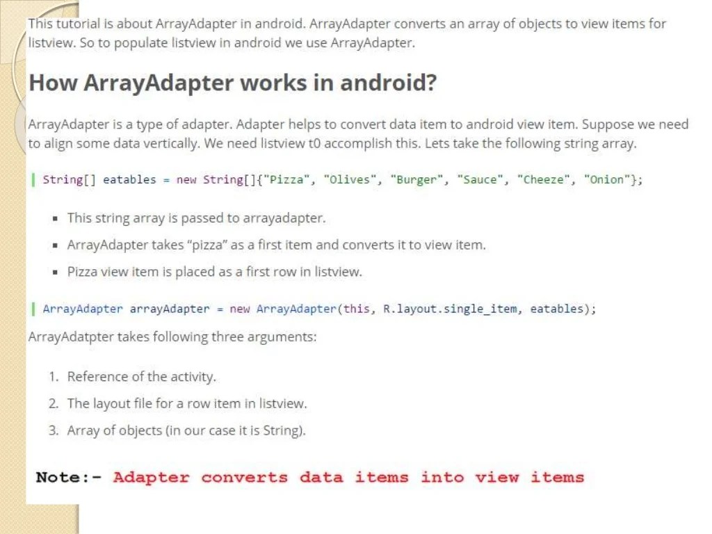 Android array adapter example
