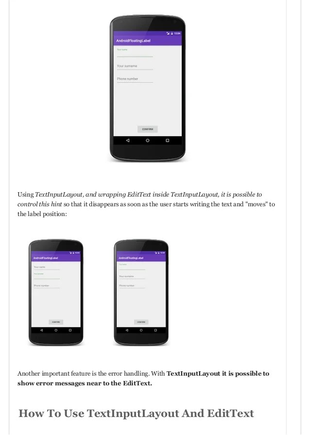 Android design support library text inputlayout floating label