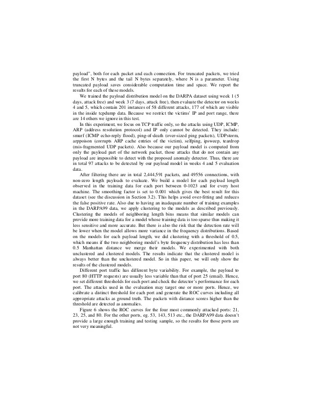 Anomalous payload based network intrusion detection