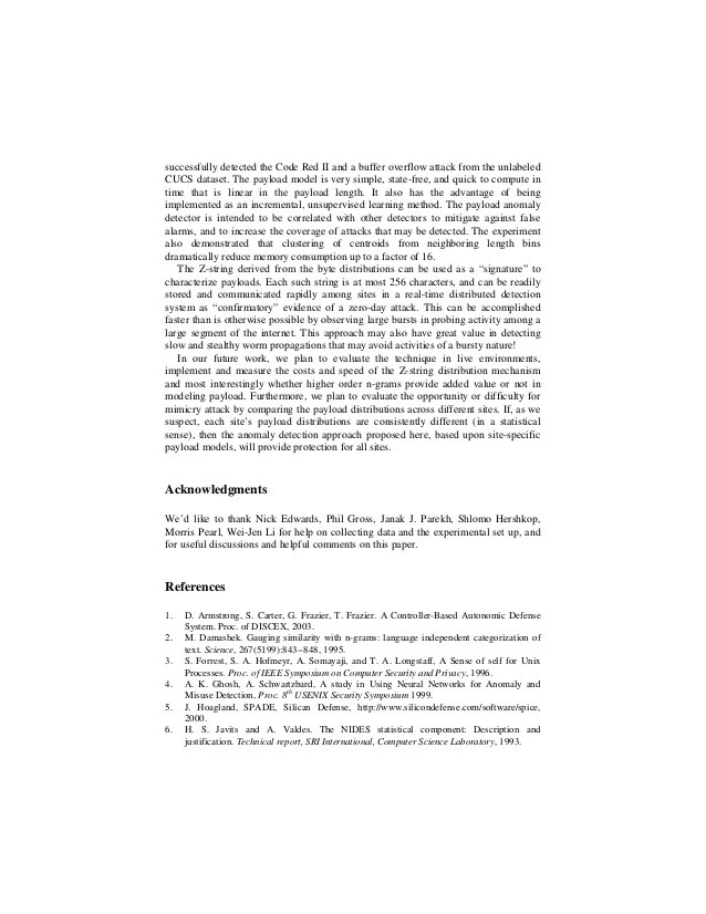 Anomalous payload based network intrusion detection