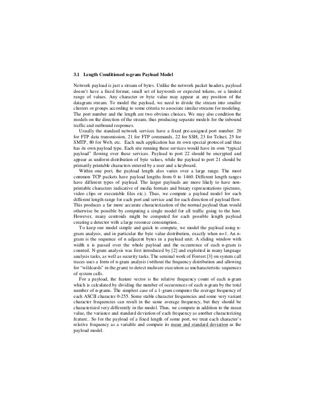 Anomalous payload based network intrusion detection