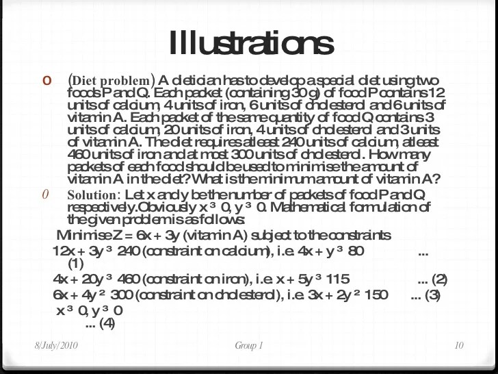 Diet Problem Formulation Linear Programming danews