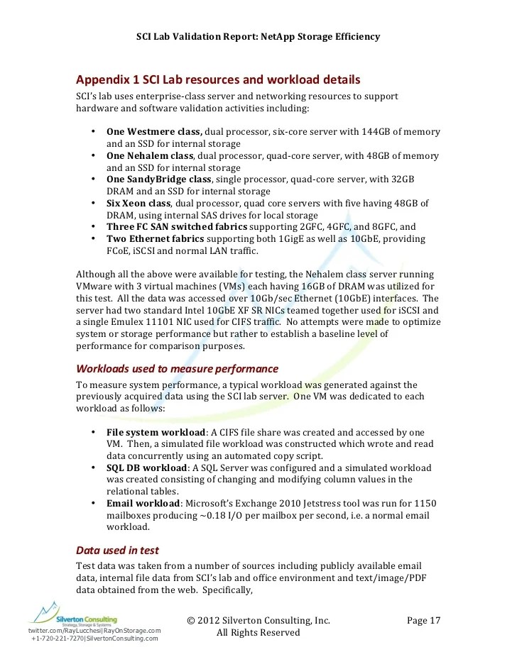 SCI Lab Test Validation Report NetApp Storage Efficiency