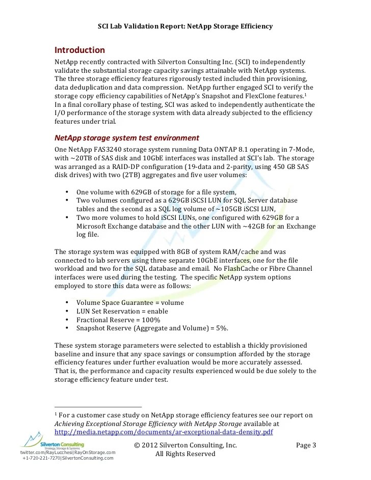 SCI Lab Test Validation Report NetApp Storage Efficiency