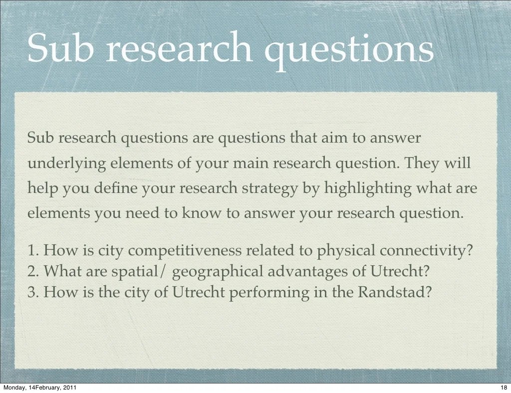 Sub research questions Sub research