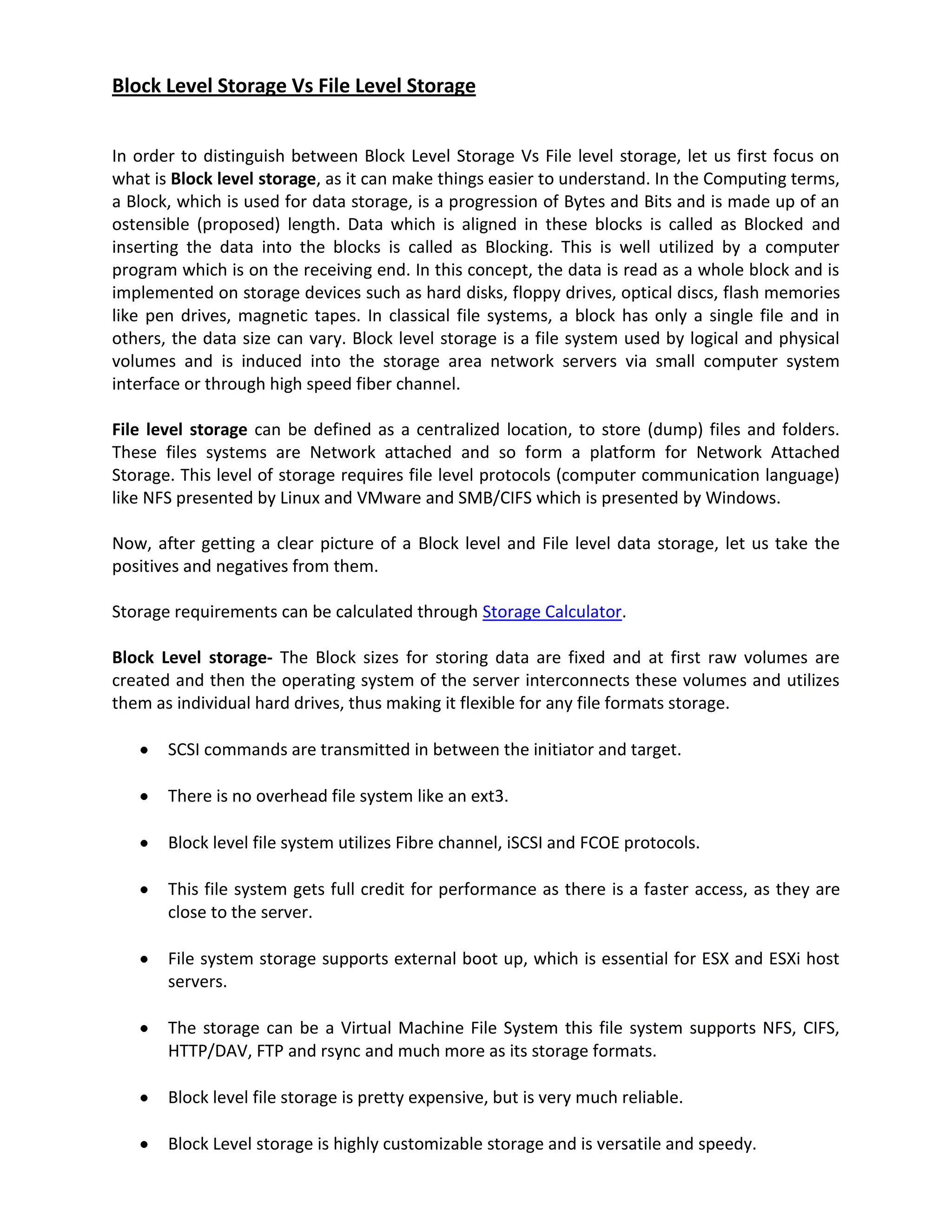 Block Level Storage Vs File Level Storage PDF