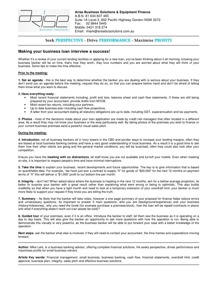 8 Keys to making your business loan interview a success