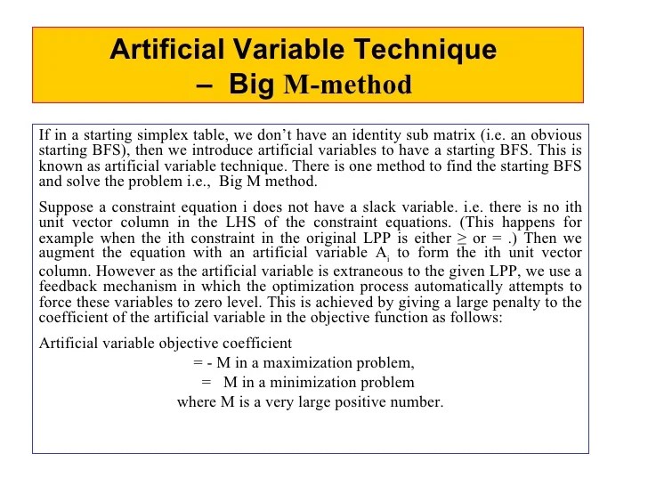 Artificial Variable Technique