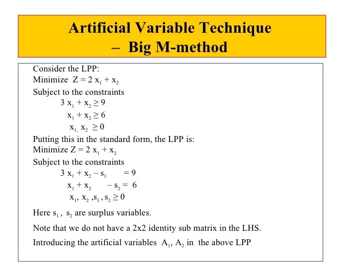 Artificial Variable Technique