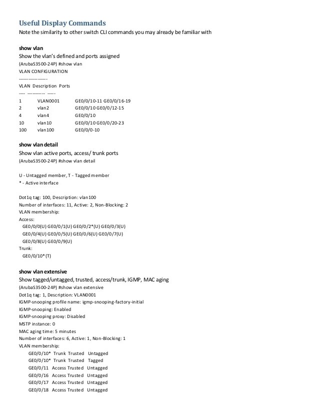 Aruba mobility access switch useful commands v2