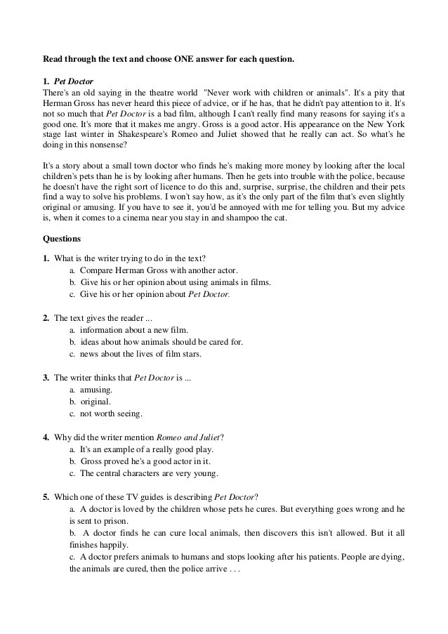 B1 reading comprehension
