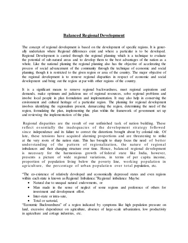 Balanced regional development